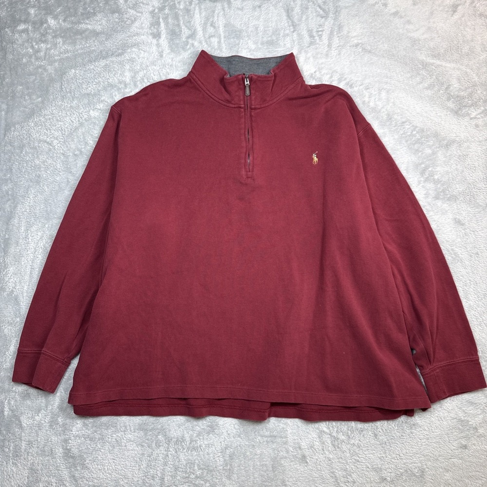 Polo Ralph Lauren Estate Rib Quarter Zip Pullover Mens 3XB Burgundy Cotton